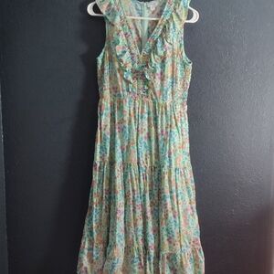 J. Crew Mint Floral Ruffle V-Neck  Dress